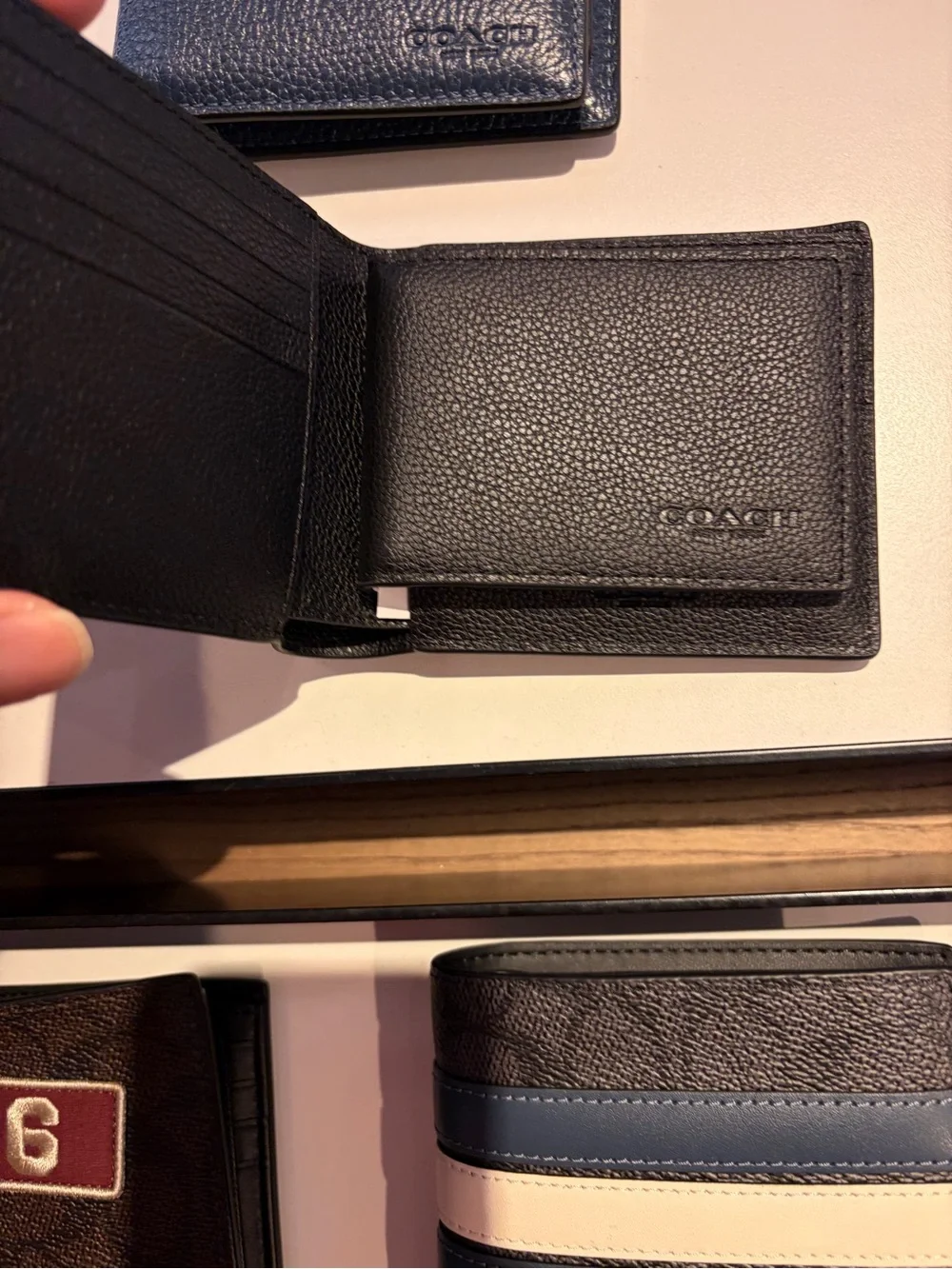 Coach Black Pebble leather tri- Fold Wallet ID case multi card new with tag